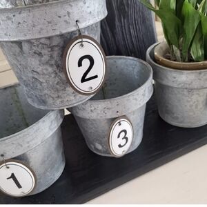Set Of 9 Galvanized Metal Pots Numbers 1-9 Discs Garden Kitchen Decor Rustic NEW